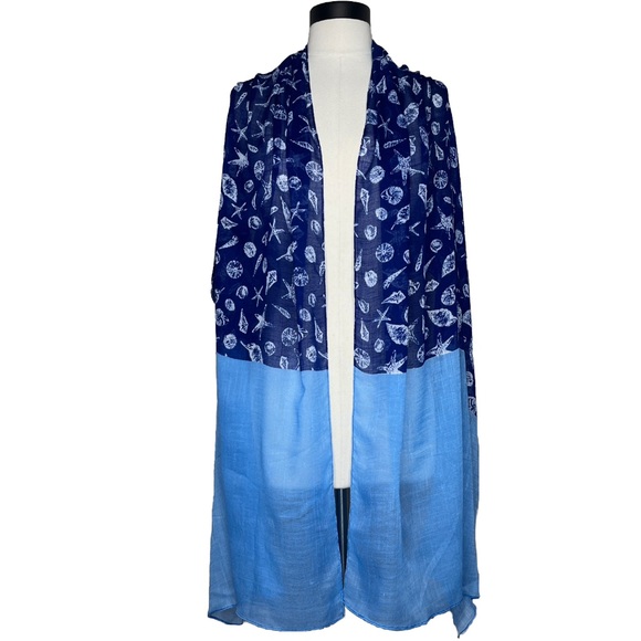 Tommy Bahama Blue Shell Scarf Treasure Beach THW71831 Sarong Cover-Up Coastal - Picture 4 of 13